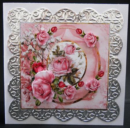 Pink Rose and Baby's Breath Card Front and Decoupage by Yvonne Middleton