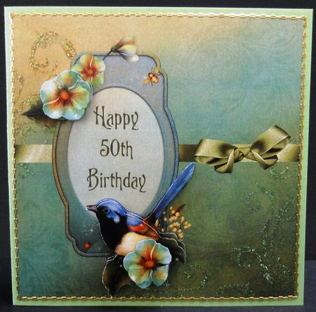 Fairy Wren & Flowers 8x8 Decoupage - 50th Birthday by Yvonne Middleton