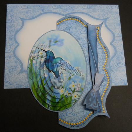 Blue Hummingbird Over the Edge Bracket Card by Yvonne Middleton