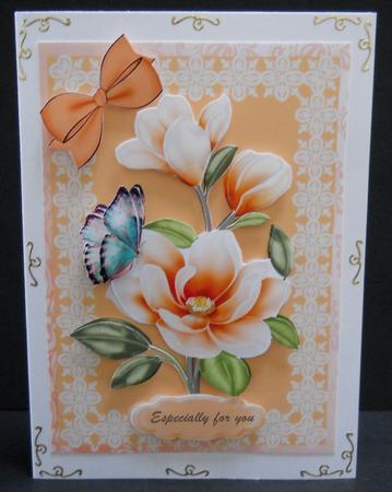 Beautiful Orange Magnolias in a Lace Frame by Yvonne Middleton