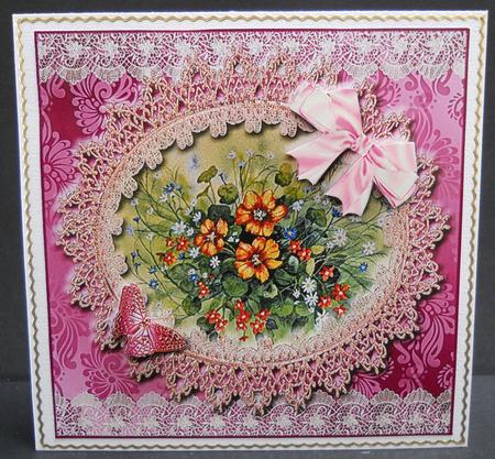 8x8 Vintage Nasturtiums with Lace and Butterflies by Yvonne Middleton