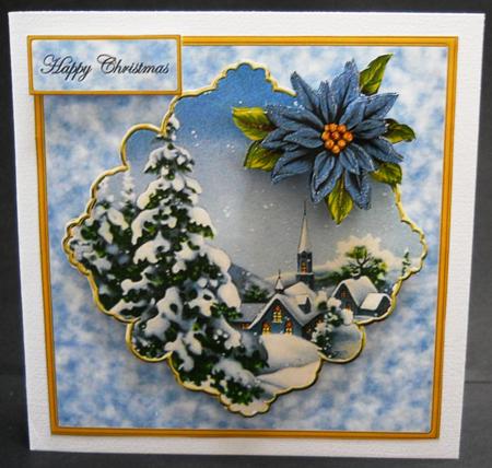 Christmas Scene Church and Poinsettia by Yvonne Middleton