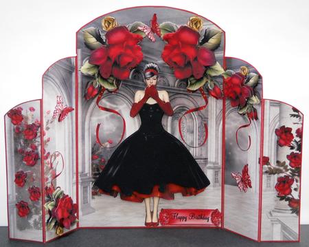 1950's Red Rose Patio Fold Card Mini Kit by Yvonne Middleton