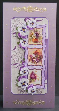Arrangement of Pansy Vintage Style Dl Card with a Topper by Yvonne Middleton