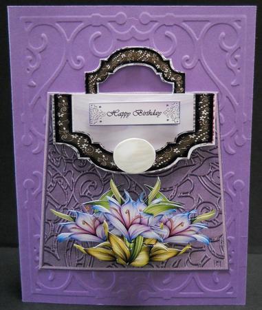 Handbag Card Purple Flowers by Yvonne Middleton