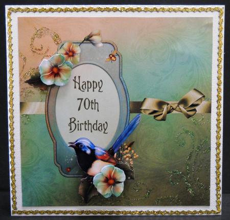 Fairy Wren & Flowers 8x8 Decoupage - 70th Birthday by Yvonne Middleton
