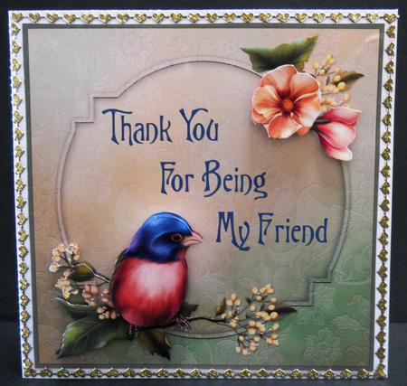 Lazuli Bunting & Flowers 8x8 Decoupage Card - Friendship by Yvonne Middleton