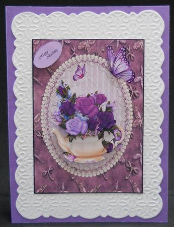 Purple Roses with Cream T Pot by Yvonne Middleton