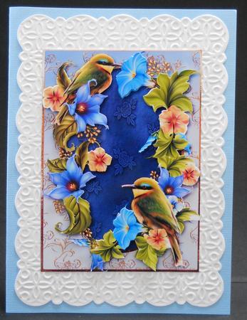 Green & Blue Delight (birds & Flowers) by Yvonne Middleton