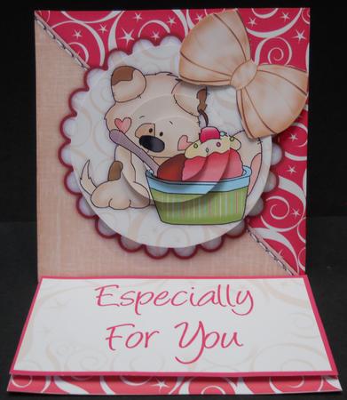 Sweet Little Puppy & Cup Cake Easel Card by Yvonne Middleton
