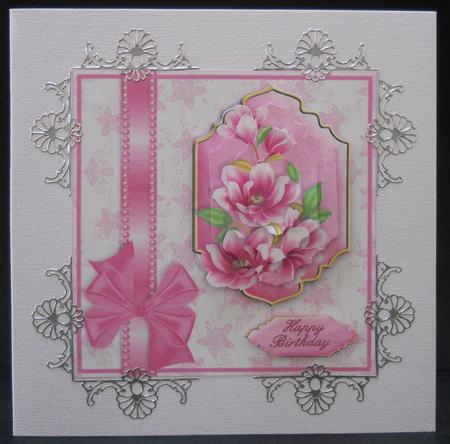 Pink Magnolias - 6 Inch Card Front with Stacker Elements by Yvonne Middleton