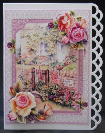 Rose Cottage in Lace Frame by Yvonne Middleton