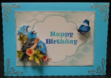 Birthday Petunia Bird Card Front by Yvonne Middleton