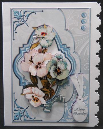 Teal Vintage Pansies Envelope Style Card Front by Yvonne Middleton