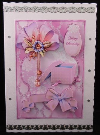 Soft Satin Lilacs Ribbon and Gift Box Card Front by Yvonne Middleton