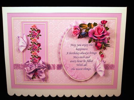 Roses Butterflies and Bow Card Front by Yvonne Middleton
