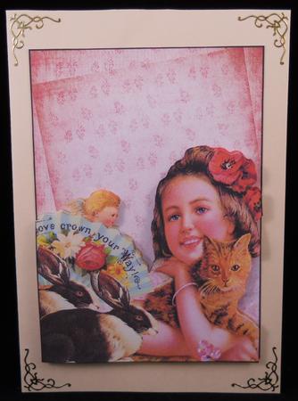 A4 Vintage Background  - girl and Her Animals -  by Yvonne Middleton