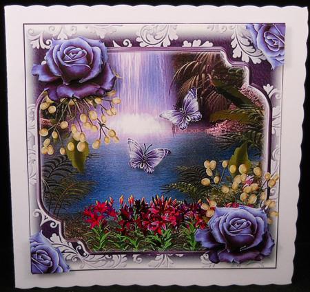 Purple Rose by the Waterfall Card Topper by Yvonne Middleton