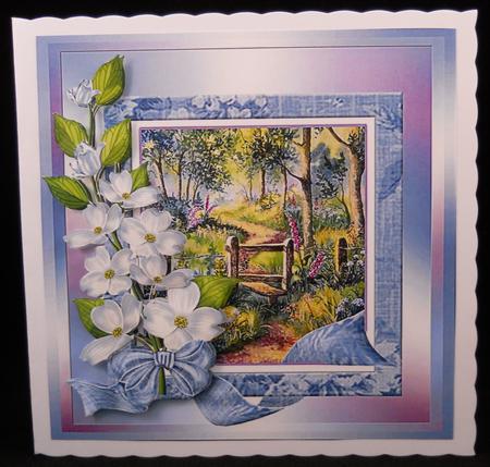 Woods in Summer with Floral Frame Decoupage by Yvonne Middleton