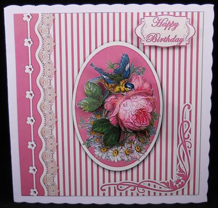 Pink Rose and Bluebird by Yvonne Middleton