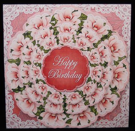 Pink Magnolia Happy Birthday 3D Doily Card Mini Kit by Yvonne Middleton