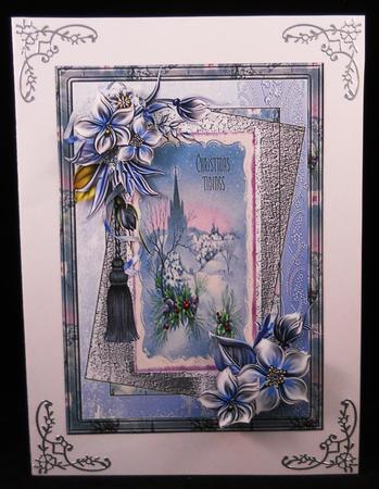 Christmas Tidings and Blue Flowers Card by Yvonne Middleton