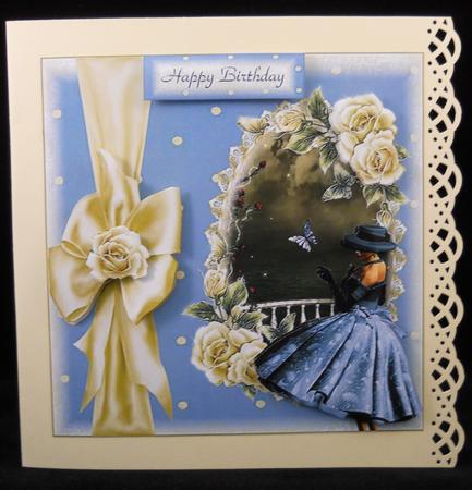 Cream Roses Polka Dots and Bows Card Topper by Yvonne Middleton