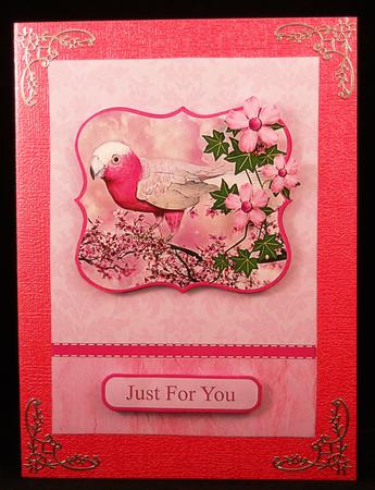 Bird on Tree Pink Decoupage Card by Yvonne Middleton