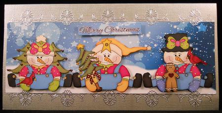 Three Cute Christmas Snowman Large Dl Card by Yvonne Middleton