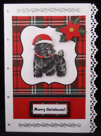 Cute Scottie Dog Christmas Card Front with Decoupage by Yvonne Middleton