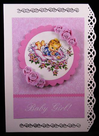 Baby Girl Vintage Style Card Front with Decoupage by Yvonne Middleton