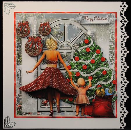 Christmas Morning Card Front with Decoupage by Yvonne Middleton