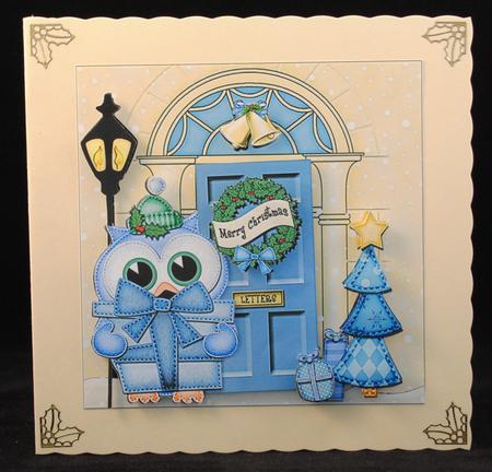 Owl's Present Christmas Door Quick Card 3D Decoupage by Yvonne Middleton