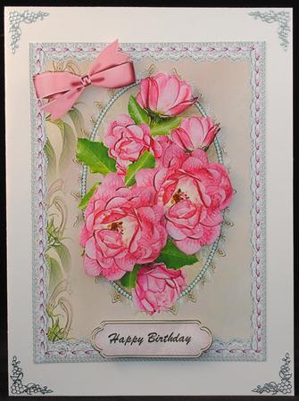 Beautiful Roses on a Lace and Pearl Plaque by Yvonne Middleton