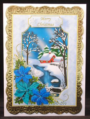 Snowy Cottage Framed with Poinsettias by Yvonne Middleton