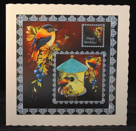 8 x 8 Autumn Glory Bird House Card Topper + Ass. Greetings by Yvonne Middleton