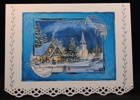 A5 Christmas Vintage Village Church Scene by Yvonne Middleton