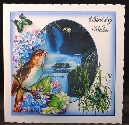 Bird Flowers and Waterfall by Yvonne Middleton