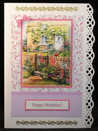 Rose Cottage Floral Front Card with Pyramage by Yvonne Middleton
