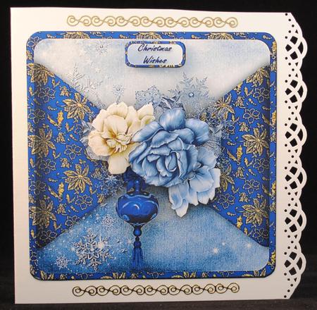 Christmas Roses Mock Wrap Card Front by Yvonne Middleton