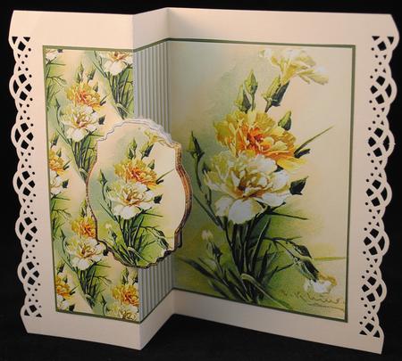 Carnation Fold Back Card with Toppers by Yvonne Middleton