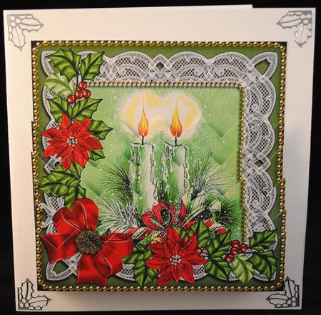 Candle Duo Red Poinsettia 5in Zig Zag Bottom Stacker by Yvonne Middleton