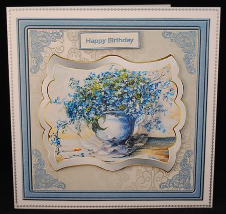 Vase of Blue Flowers Card with a Topper by Yvonne Middleton
