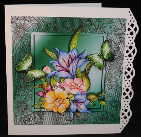 Green Lace Flora and Butterfly Card Topper by Yvonne Middleton