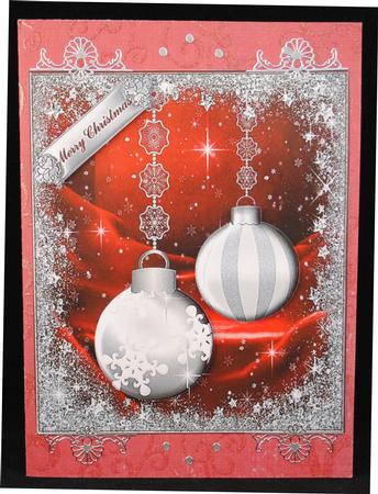 Silver Baubles on a Red Silk Card Front/topper by Yvonne Middleton