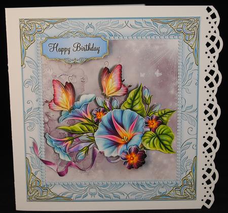 Beautiful Morning Glory Blue Card Topper 8x8 by Yvonne Middleton