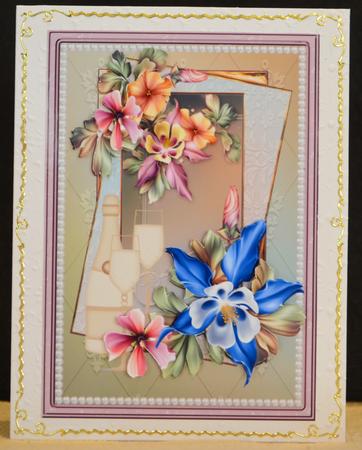 Flowers and Sparkling Wine Card with Decoupage by Yvonne Middleton