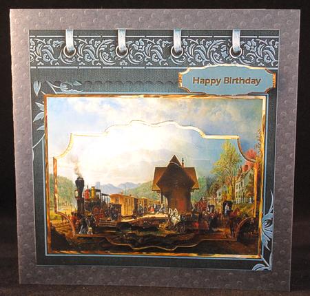 Vintage Travel Steam Train Card with Shaped Layers by Yvonne Middleton