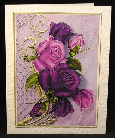 Purple Roses Decoupage Card Front by Yvonne Middleton