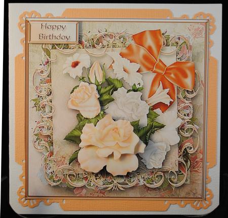 Peach and Cream Posy Decoupage Card Front by Yvonne Middleton